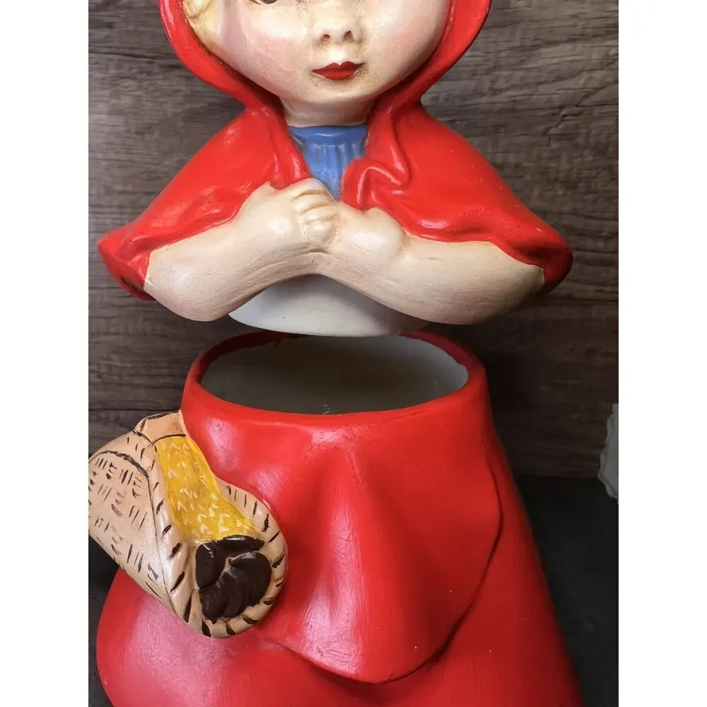 1970 Vtg Little Red Riding Hood Cookie Jar Hand Painted Ceramic Grannycore